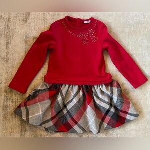 Mayoral Red Sweatshirt Dress with Plaid Skirt